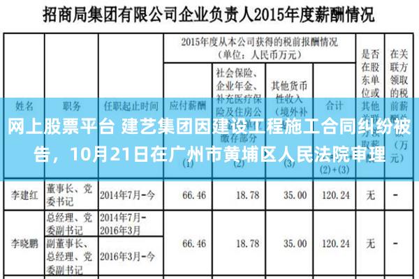 网上股票平台 建艺集团因建设工程施工合同纠纷被告，10月21日在广州市黄埔区人民法院审理